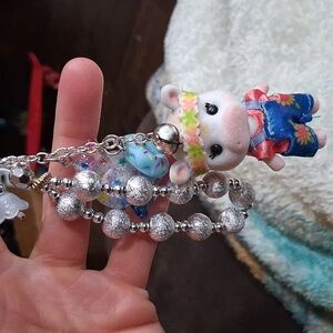 Cute Cow Keychain with Beaded Bracelet